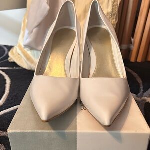 Marc Fisher Cream Pointed-Toe Patent Pumps